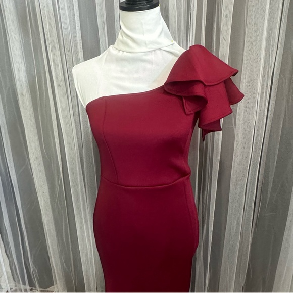 Aveline Slit Burgundy Maxi Off The Shoulder Long Formal Dress (1Q0006) - Picture 8 of 11